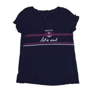 Nautica Shirt Womens Small Tee Blue Nautical Anchor Knot Sail